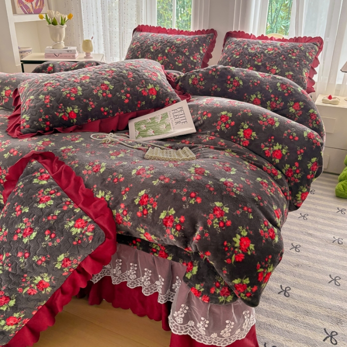 91家纺网 家纺一手货源 找家纺 （总）浩浩家纺 2025新款牛奶绒床盖四件套床上绒四件套