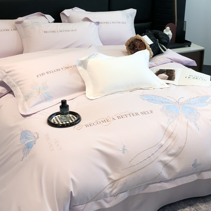 91家纺网 家纺一手货源 找家纺 高档礼盒装超细旦超柔长绒棉磨毛刺绣四件套秋冬加厚100%纯棉全棉床品 绮蝶-木槿紫-A类超细旦长绒棉磨毛