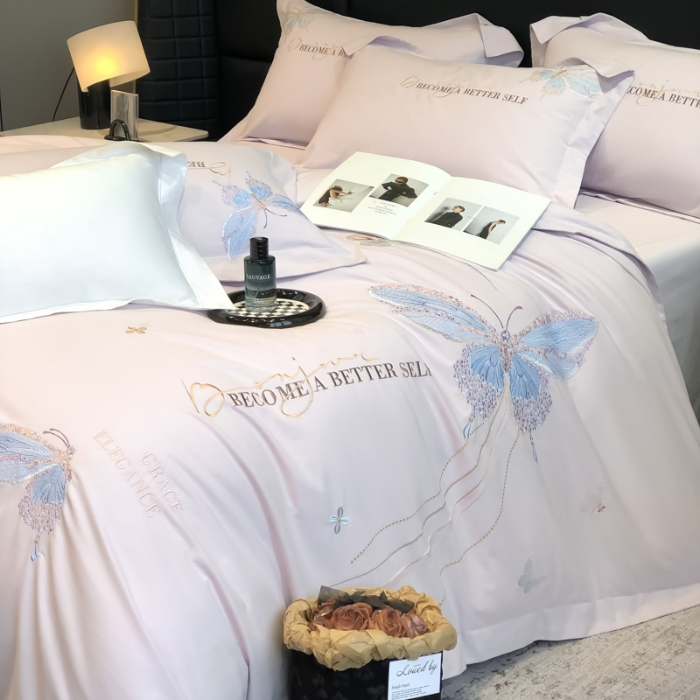 91家纺网 家纺一手货源 找家纺 高档礼盒装超细旦超柔长绒棉磨毛刺绣四件套秋冬加厚100%纯棉全棉床品 绮蝶-木槿紫-A类超细旦长绒棉磨毛