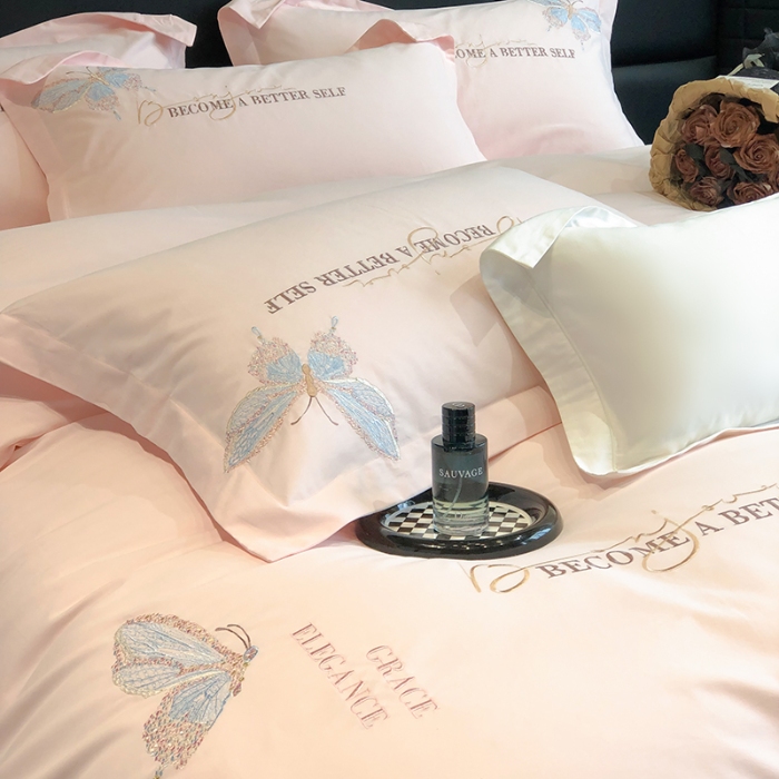 91家纺网 家纺一手货源 找家纺 高档礼盒装超细旦超柔长绒棉磨毛刺绣四件套秋冬加厚100%纯棉全棉床品 绮蝶-心动粉-A类超细旦长绒棉磨毛