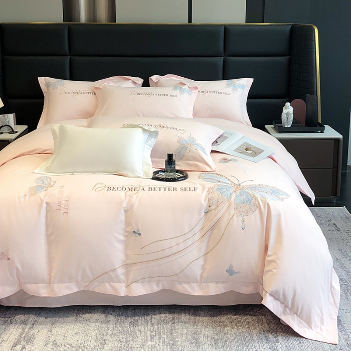 91家纺网 家纺一手货源 找家纺 高档礼盒装超细旦超柔长绒棉磨毛刺绣四件套秋冬加厚100%纯棉全棉床品 绮蝶-心动粉-A类超细旦长绒棉磨毛