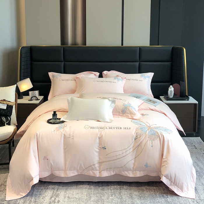 91家纺网 家纺一手货源 找家纺 高档礼盒装超细旦超柔长绒棉磨毛刺绣四件套秋冬加厚100%纯棉全棉床品 绮蝶-心动粉-A类超细旦长绒棉磨毛