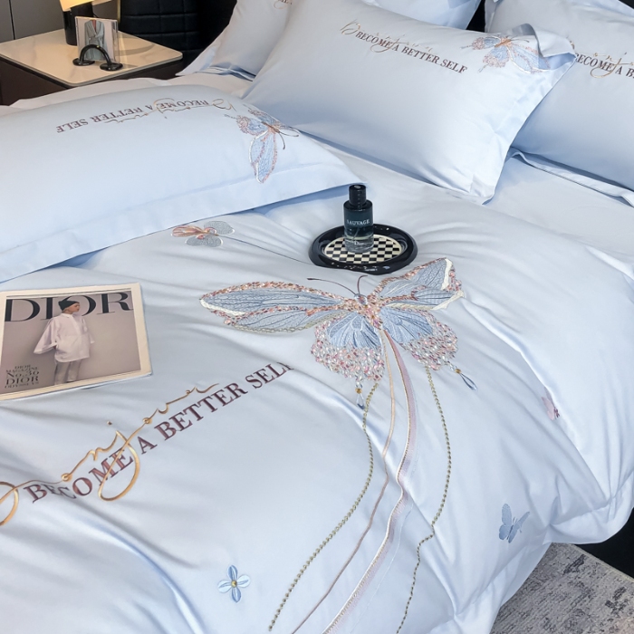 91家纺网 家纺一手货源 找家纺 高档礼盒装超细旦超柔长绒棉磨毛刺绣四件套秋冬加厚100%纯棉全棉床品 绮蝶-祖玛蓝-A类超细旦长绒棉磨毛