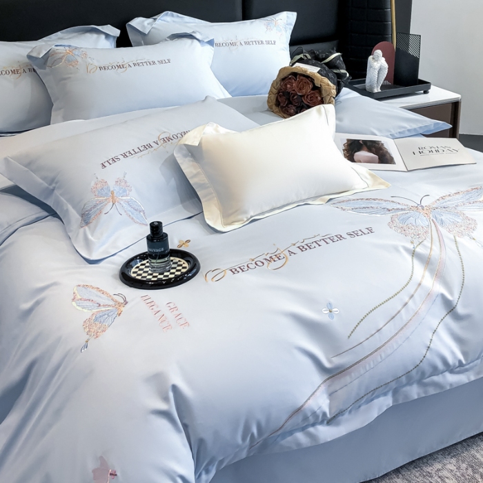 91家纺网 家纺一手货源 找家纺 高档礼盒装超细旦超柔长绒棉磨毛刺绣四件套秋冬加厚100%纯棉全棉床品 绮蝶-祖玛蓝-A类超细旦长绒棉磨毛