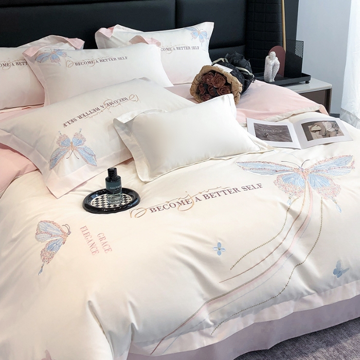 91家纺网 家纺一手货源 找家纺 高档礼盒装超细旦超柔长绒棉磨毛刺绣四件套秋冬加厚100%纯棉全棉床品 绮蝶-伊丽莎白-A类超细旦长绒棉磨毛