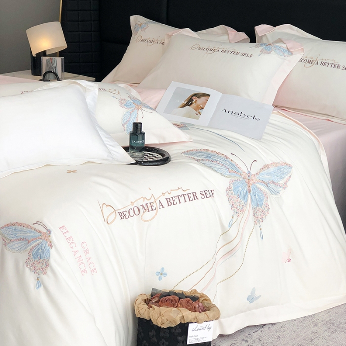 91家纺网 家纺一手货源 找家纺 高档礼盒装超细旦超柔长绒棉磨毛刺绣四件套秋冬加厚100%纯棉全棉床品 绮蝶-伊丽莎白-A类超细旦长绒棉磨毛