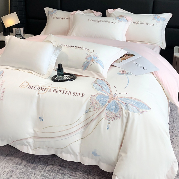 91家纺网 家纺一手货源 找家纺 高档礼盒装超细旦超柔长绒棉磨毛刺绣四件套秋冬加厚100%纯棉全棉床品 绮蝶-伊丽莎白-A类超细旦长绒棉磨毛