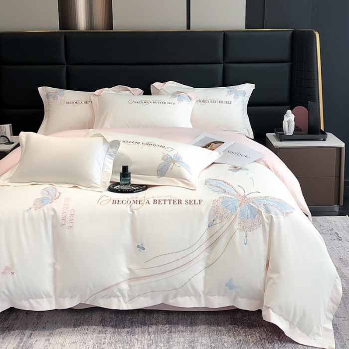 91家纺网 家纺一手货源 找家纺 高档礼盒装超细旦超柔长绒棉磨毛刺绣四件套秋冬加厚100%纯棉全棉床品 绮蝶-伊丽莎白-A类超细旦长绒棉磨毛