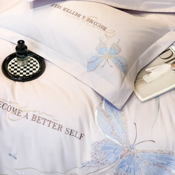 91家纺网 家纺一手货源 找家纺 高档礼盒装超细旦超柔长绒棉磨毛刺绣四件套秋冬加厚100%纯棉全棉床品 绮蝶-木槿紫-A类超细旦长绒棉磨毛