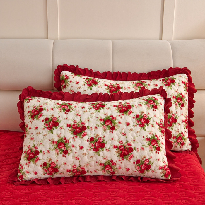 91家纺网 家纺一手货源 找家纺 （总）三友家纺 爆款AB款小清新奶油风牛奶绒印花蕾丝花边床盖床裙四件套 