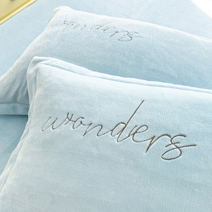 91家纺网 家纺一手货源 找家纺 （总）漫布云2025秋冬新款高克重全消光大版花卉平绣牛奶绒刺绣款床单床裙款四件套 梦境-婴儿蓝