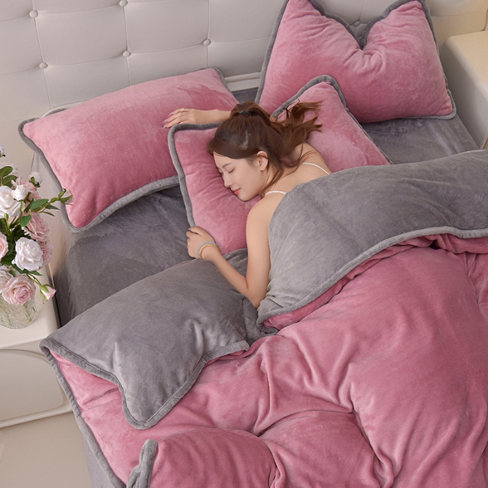 91家纺网 家纺一手货源 找家纺 （总）云恋家纺 加厚牛奶绒四件套简约双面加绒被套罩床单双人家用冬季法兰绒--简约款