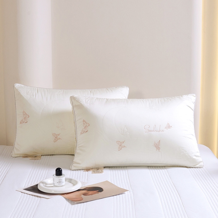 91家纺网 家纺一手货源 找家纺 （总）新品 兴丝露枕芯 全棉刺绣羽丝枕 枕芯 立体双边枕 全棉枕芯 成人枕头