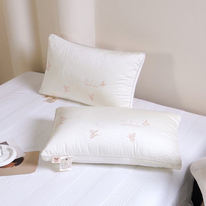 91家纺网 家纺一手货源 找家纺 （总）新品 兴丝露枕芯 全棉刺绣羽丝枕 枕芯 立体双边枕 全棉枕芯 成人枕头