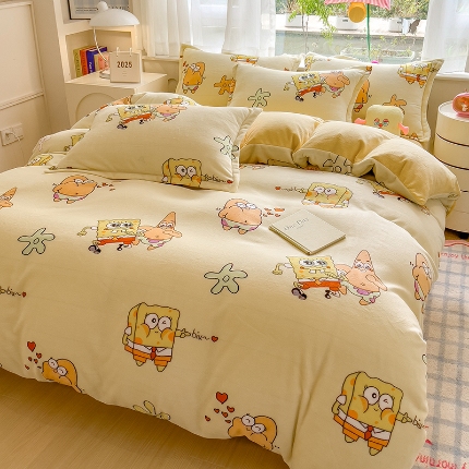 91家纺网 家纺一手货源 找家纺 （总）云恋家纺 2025新款卡通牛奶绒四件套珊瑚法兰绒床单床笠被套儿童床上用品冬季