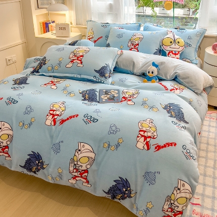 91家纺网 家纺一手货源 找家纺 （总）云恋家纺 2025新款卡通牛奶绒四件套珊瑚法兰绒床单床笠被套儿童床上用品冬季