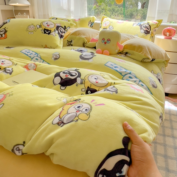 91家纺网 家纺一手货源 找家纺 （总）云恋家纺 2025新款卡通牛奶绒四件套珊瑚法兰绒床单床笠被套儿童床上用品冬季