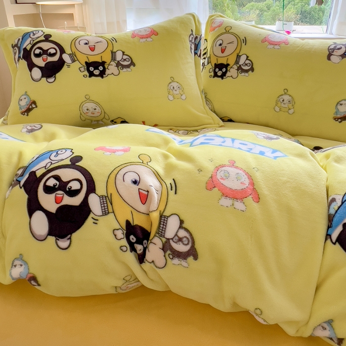91家纺网 家纺一手货源 找家纺 （总）云恋家纺 2025新款卡通牛奶绒四件套珊瑚法兰绒床单床笠被套儿童床上用品冬季
