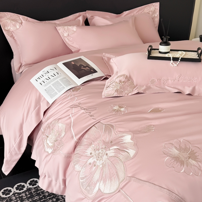 91家纺网 家纺一手货源 找家纺 （总）2025新款全棉长绒棉四件套刺绣高端轻奢床上用品-梦幻