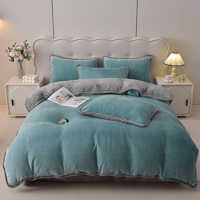 91家纺网 家纺一手货源 找家纺 （总）云恋家纺 加厚牛奶绒四件套简约双面加绒被套罩床单双人家用冬季法兰绒--简约款