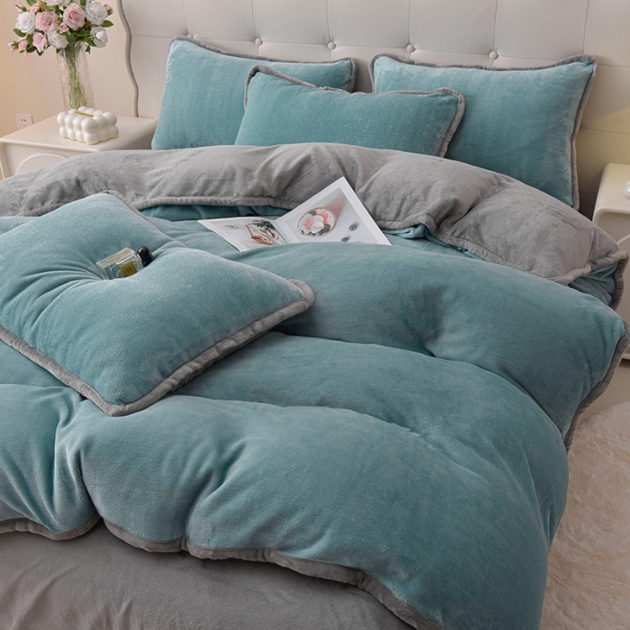 91家纺网 家纺一手货源 找家纺 （总）云恋家纺 加厚牛奶绒四件套简约双面加绒被套罩床单双人家用冬季法兰绒--简约款