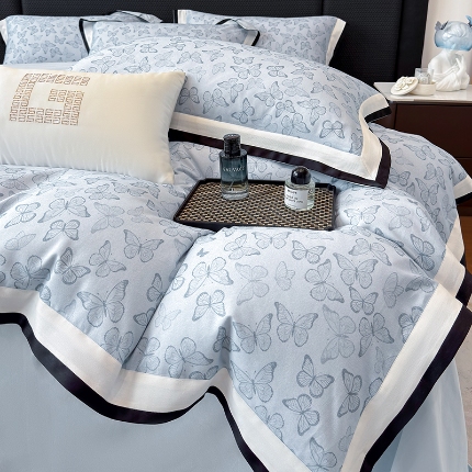 91家纺网 家纺一手货源 找家纺 高档礼盒装超细旦超柔长绒棉磨毛刺绣四件套秋冬加厚100%纯棉全棉床品 蒂芙尼蓝-安缦-A类超细旦长绒棉加厚磨毛