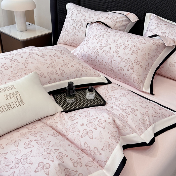 91家纺网 家纺一手货源 找家纺 高档礼盒装超细旦超柔长绒棉磨毛刺绣四件套秋冬加厚100%纯棉全棉床品 藕粉-安缦-A类超细旦长绒棉加厚磨毛