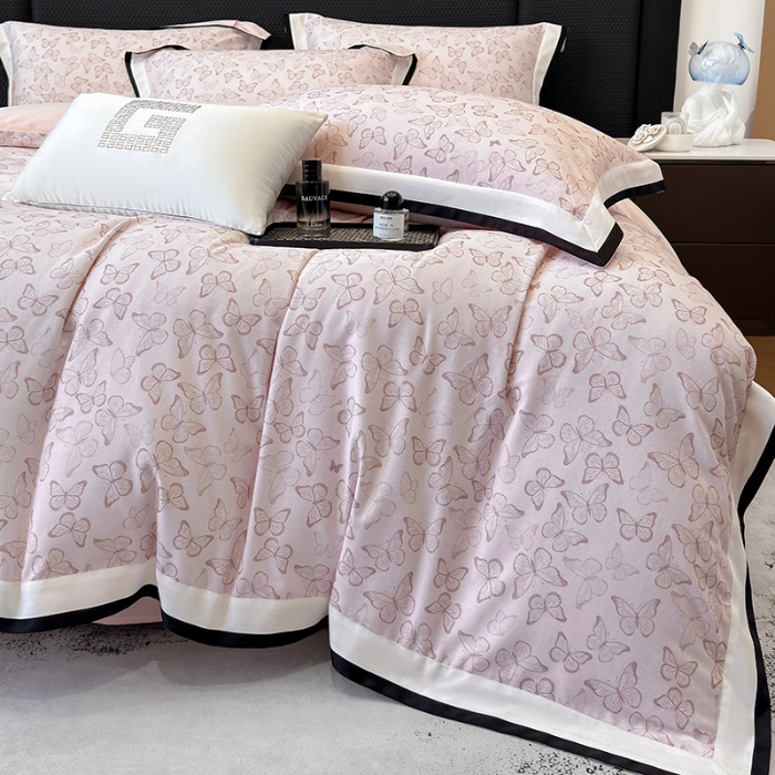 91家纺网 家纺一手货源 找家纺 高档礼盒装超细旦超柔长绒棉磨毛刺绣四件套秋冬加厚100%纯棉全棉床品 藕粉-安缦-A类超细旦长绒棉加厚磨毛