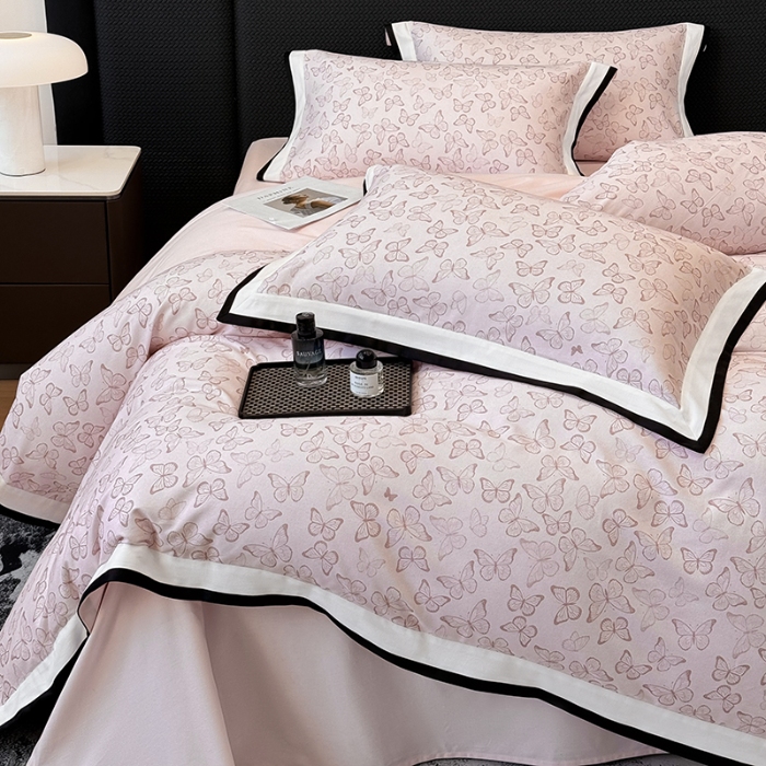 91家纺网 家纺一手货源 找家纺 高档礼盒装超细旦超柔长绒棉磨毛刺绣四件套秋冬加厚100%纯棉全棉床品 藕粉-安缦-A类超细旦长绒棉加厚磨毛