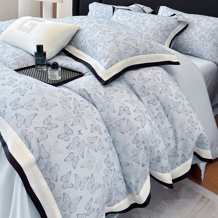 91家纺网 家纺一手货源 找家纺 高档礼盒装超细旦超柔长绒棉磨毛刺绣四件套秋冬加厚100%纯棉全棉床品 蒂芙尼蓝-安缦-A类超细旦长绒棉加厚磨毛