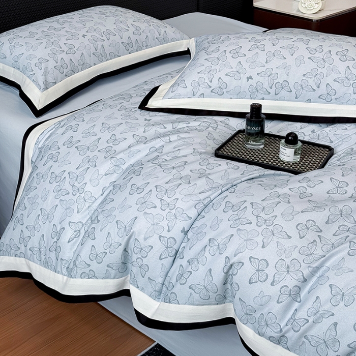 91家纺网 家纺一手货源 找家纺 高档礼盒装超细旦超柔长绒棉磨毛刺绣四件套秋冬加厚100%纯棉全棉床品 蒂芙尼蓝-安缦-A类超细旦长绒棉加厚磨毛