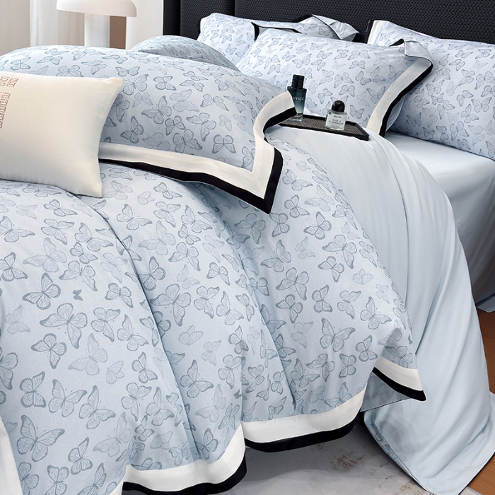 91家纺网 家纺一手货源 找家纺 高档礼盒装超细旦超柔长绒棉磨毛刺绣四件套秋冬加厚100%纯棉全棉床品 蒂芙尼蓝-安缦-A类超细旦长绒棉加厚磨毛