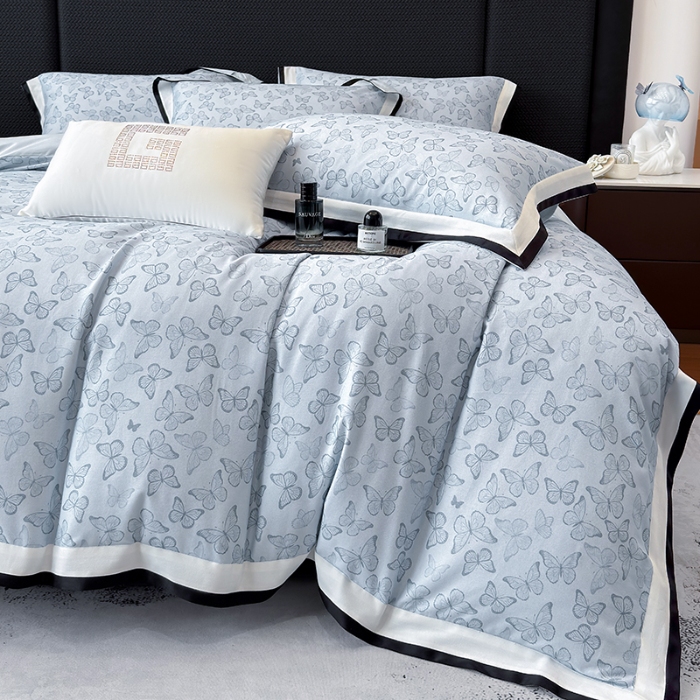 91家纺网 家纺一手货源 找家纺 高档礼盒装超细旦超柔长绒棉磨毛刺绣四件套秋冬加厚100%纯棉全棉床品 蒂芙尼蓝-安缦-A类超细旦长绒棉加厚磨毛