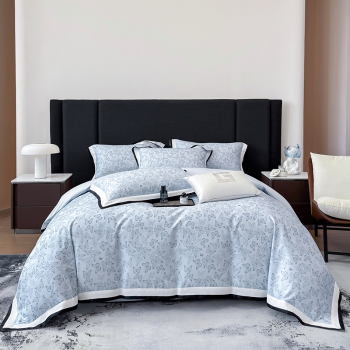 91家纺网 家纺一手货源 找家纺 高档礼盒装超细旦超柔长绒棉磨毛刺绣四件套秋冬加厚100%纯棉全棉床品 蒂芙尼蓝-安缦-A类超细旦长绒棉加厚磨毛