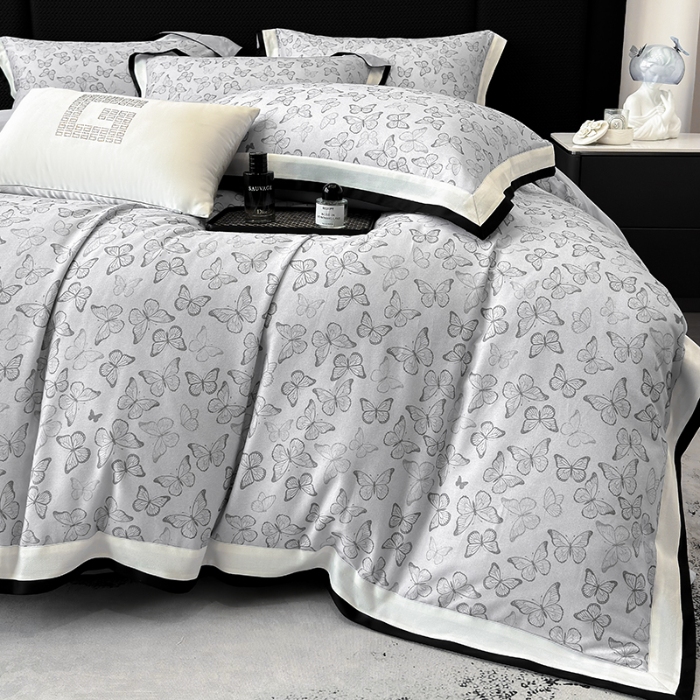 91家纺网 家纺一手货源 找家纺 高档礼盒装超细旦超柔长绒棉磨毛刺绣四件套秋冬加厚100%纯棉全棉床品 浅灰-安缦-A类超细旦长绒棉加厚磨毛