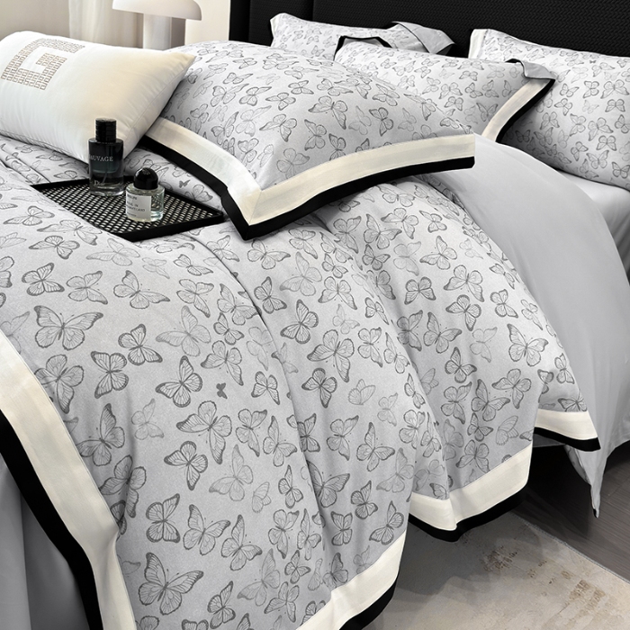 91家纺网 家纺一手货源 找家纺 高档礼盒装超细旦超柔长绒棉磨毛刺绣四件套秋冬加厚100%纯棉全棉床品 浅灰-安缦-A类超细旦长绒棉加厚磨毛