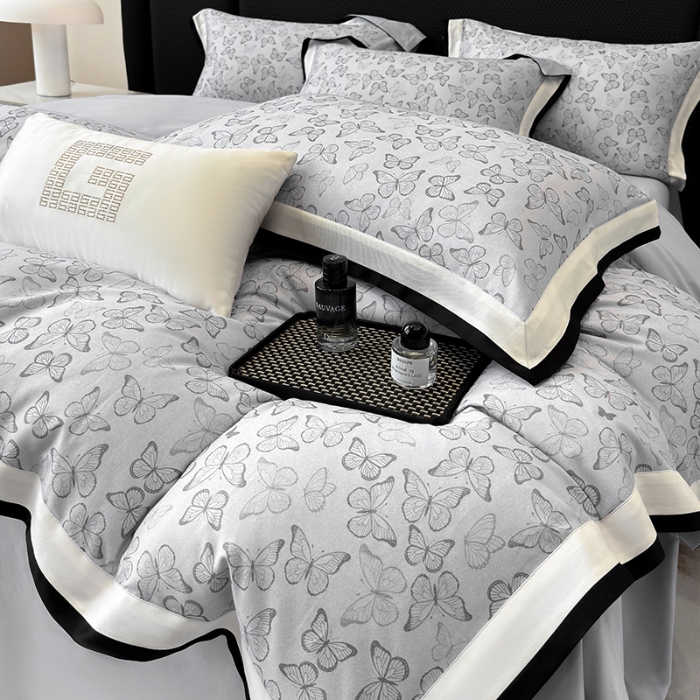 91家纺网 家纺一手货源 找家纺 高档礼盒装超细旦超柔长绒棉磨毛刺绣四件套秋冬加厚100%纯棉全棉床品 浅灰-安缦-A类超细旦长绒棉加厚磨毛