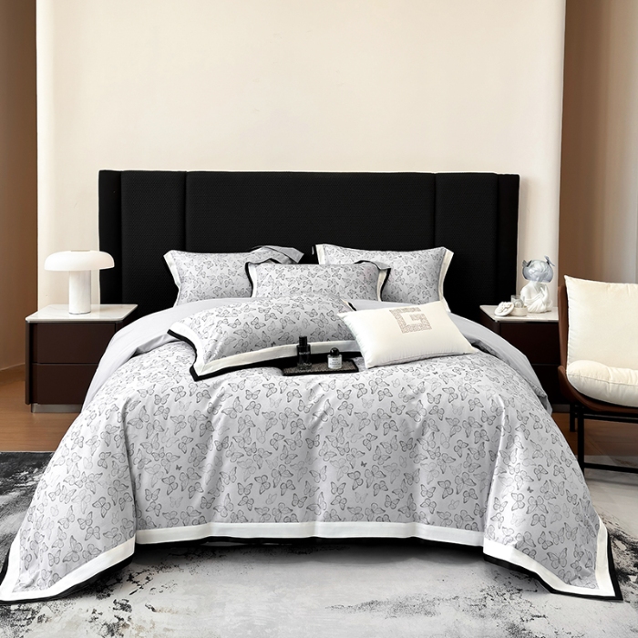 91家纺网 家纺一手货源 找家纺 高档礼盒装超细旦超柔长绒棉磨毛刺绣四件套秋冬加厚100%纯棉全棉床品 浅灰-安缦-A类超细旦长绒棉加厚磨毛