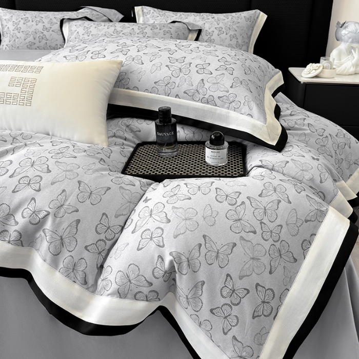 91家纺网 家纺一手货源 找家纺 高档礼盒装超细旦超柔长绒棉磨毛刺绣四件套秋冬加厚100%纯棉全棉床品 浅灰-安缦-A类超细旦长绒棉加厚磨毛