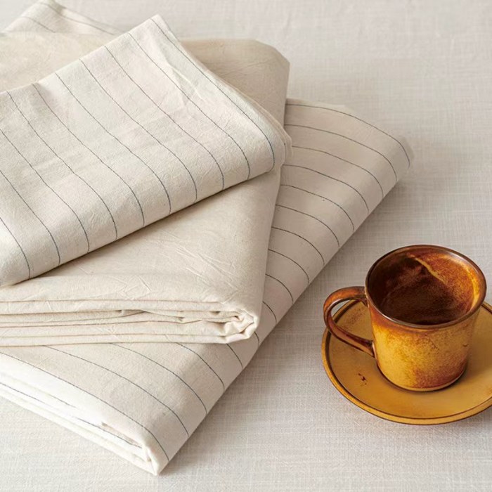 91家纺网 家纺一手货源 找家纺 （总）明治西川 棉麻水洗四件套日系简约条纹风格床单被套YKK拉链