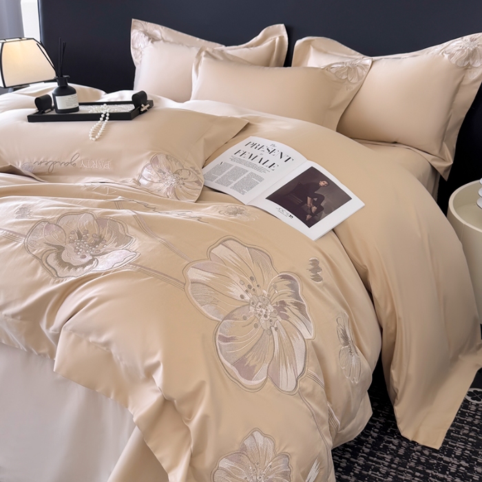 91家纺网 家纺一手货源 找家纺 （总）2025新款全棉长绒棉四件套刺绣高端轻奢床上用品-梦幻