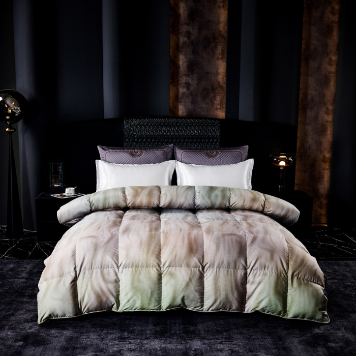 91家纺网 家纺一手货源 找家纺 抗日家纺 专版花型高密度超柔数码印花单层立体防绒羽绒被壳 北极之光-绿