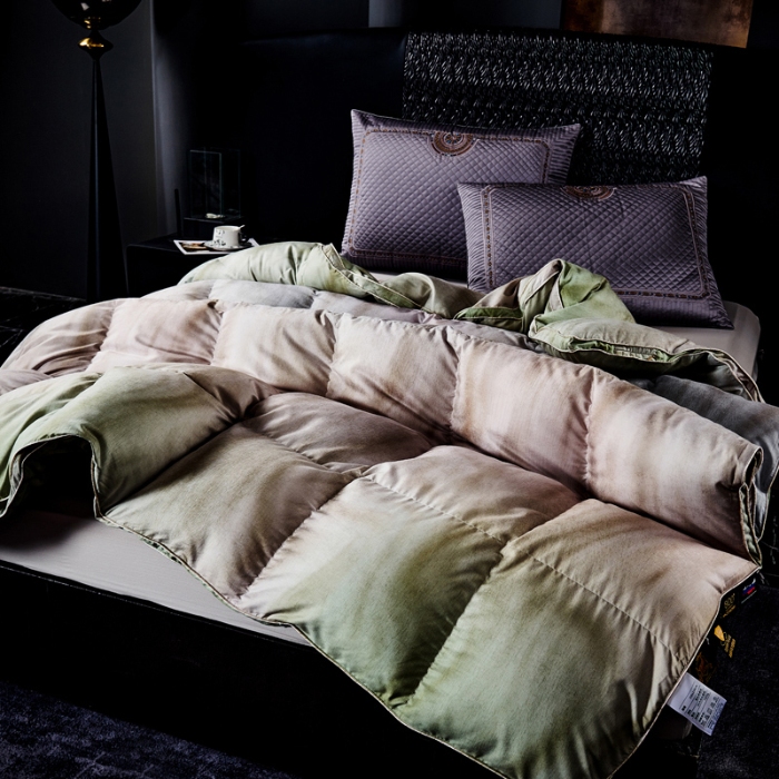 91家纺网 家纺一手货源 找家纺 抗日家纺 专版花型高密度超柔数码印花单层立体防绒羽绒被壳 北极之光-绿