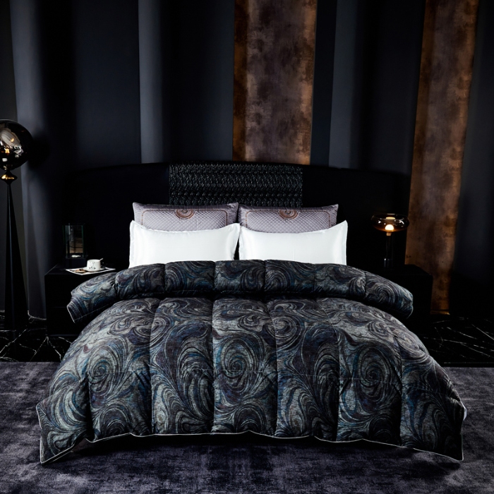 91家纺网 家纺一手货源 找家纺 抗日家纺 专版花型高密度超柔数码印花单层立体防绒羽绒被壳 北欧风情