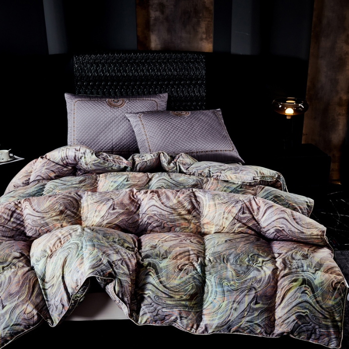 91家纺网 家纺一手货源 找家纺 抗日家纺 专版花型高密度超柔数码印花单层立体防绒羽绒被壳 蓝色多瑙河