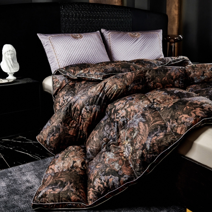 91家纺网 家纺一手货源 找家纺 抗日家纺 专版花型高密度超柔数码印花单层立体防绒羽绒被壳 塞纳河畔