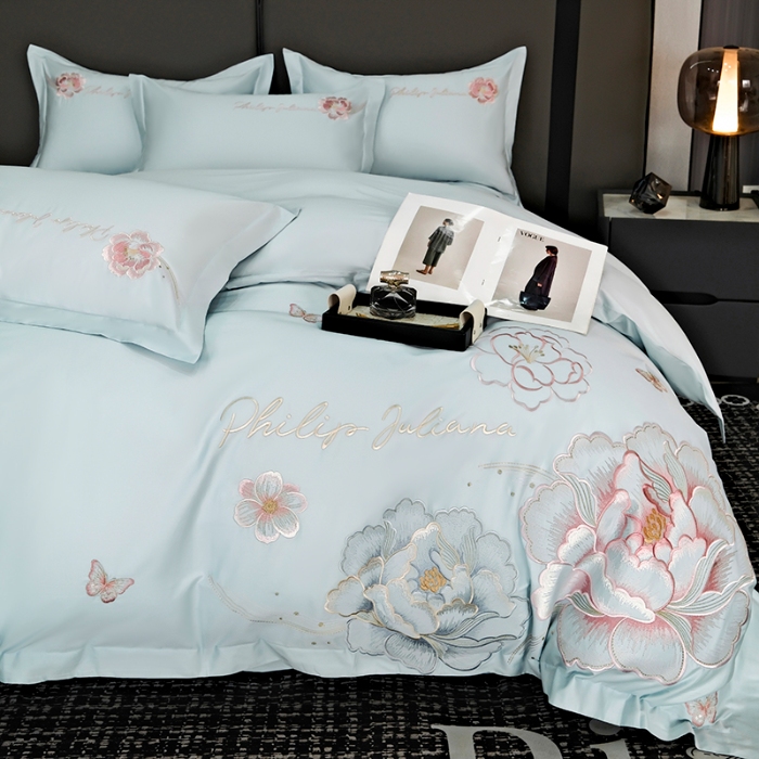 91家纺网 家纺一手货源 找家纺 （总）2025新款长绒棉全棉刺绣轻奢四件套--花开富贵 