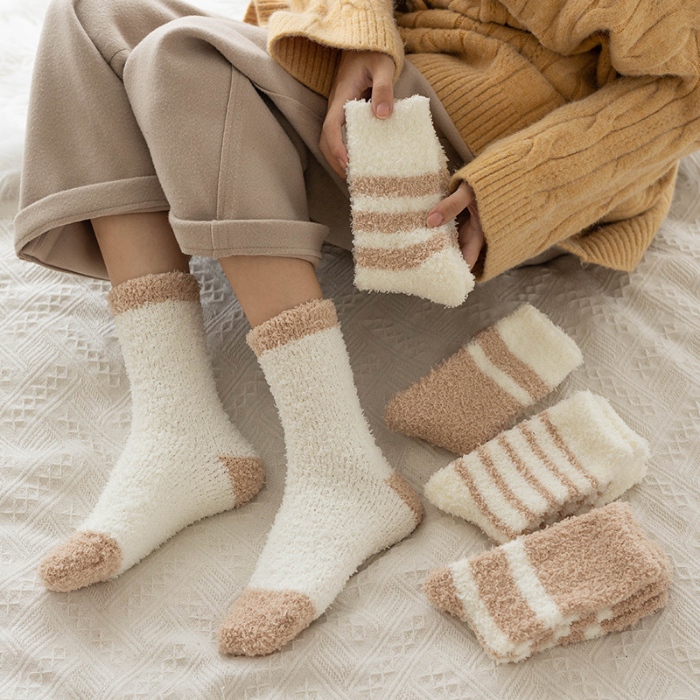 91家纺网 家纺一手货源 找家纺 （总）良品汇馆 2024【珊瑚绒女款】日式无印珊瑚袜子女加厚保暖地板袜良品秋冬中筒袜女士加绒月子袜