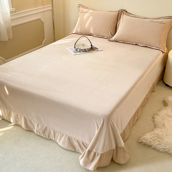 91家纺网 家纺一手货源 找家纺 （总）宝宝绒婴儿绒四件套刺绣纯色四件套床单床笠牛奶绒四件套