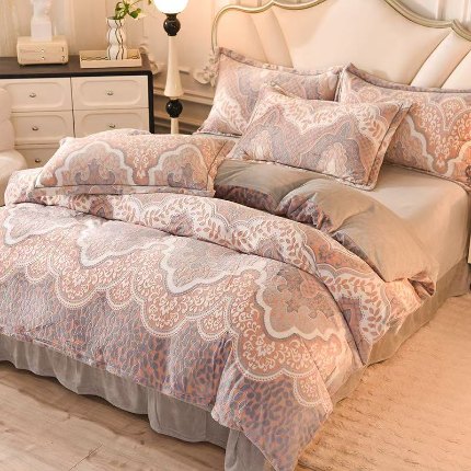 91家纺网 家纺一手货源 找家纺 （总）磨毛世家家纺 2025高克重防静电水晶绒雕花绒四件套宝宝绒